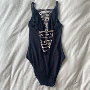 Everything But Water Bleu Rod Beattie one piece w snakeskin and leopard tie, 4